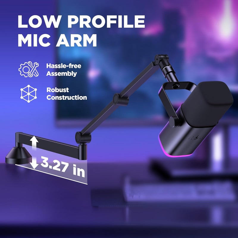 InnoGear ذراع ميكروفون منخفض الارتفاع، ذراع ميكروفون دوار 360° قابل للطي مع محول 3/8" إلى 5/8" لميكروفونات Fifine AM8 K669B Blue Yeti HyperX QuadCast SoloCast AT2020 وغيرها من الميكروفونات - Image 2